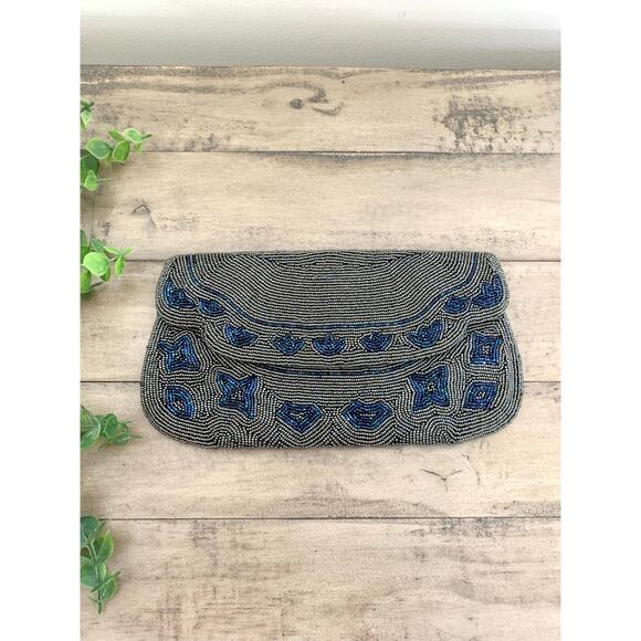 Jolles Handbags - Vintage Jolles Beaded Evening Bag Black Iridescent Beaded Clutch Purse Cocktail